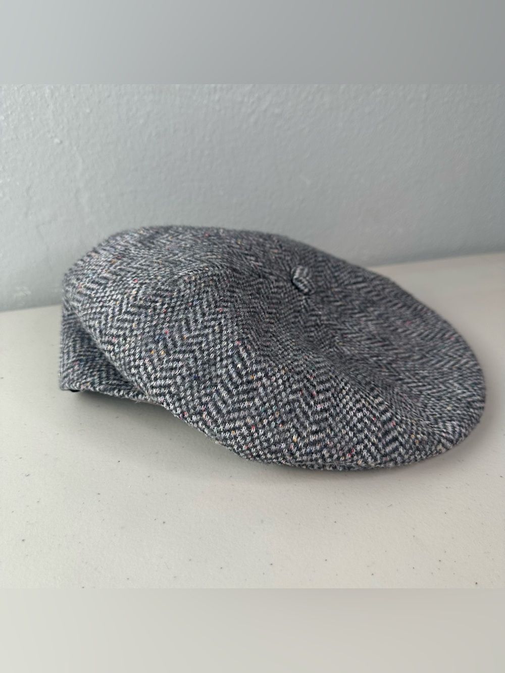 Vintage Kangol Grey Herringbone Flat Cap Hat  Newsboy Golf Made in England